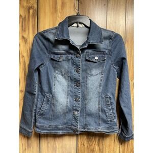 Tantrums Women's Jacket Blue Denim Jean Jacket Small Embossed Buttons
